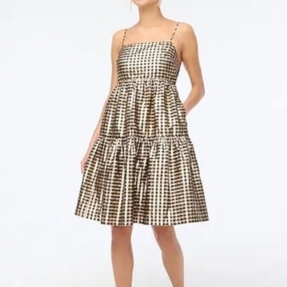 J.Crew Lurex Gingham Tiered Mini Dress 00 NWT